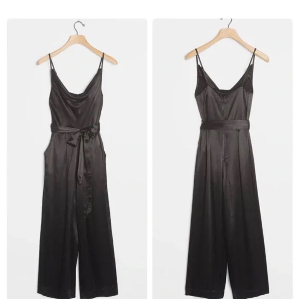 Satin Black Cowl-Neck Jumpsuit with Waist Sash